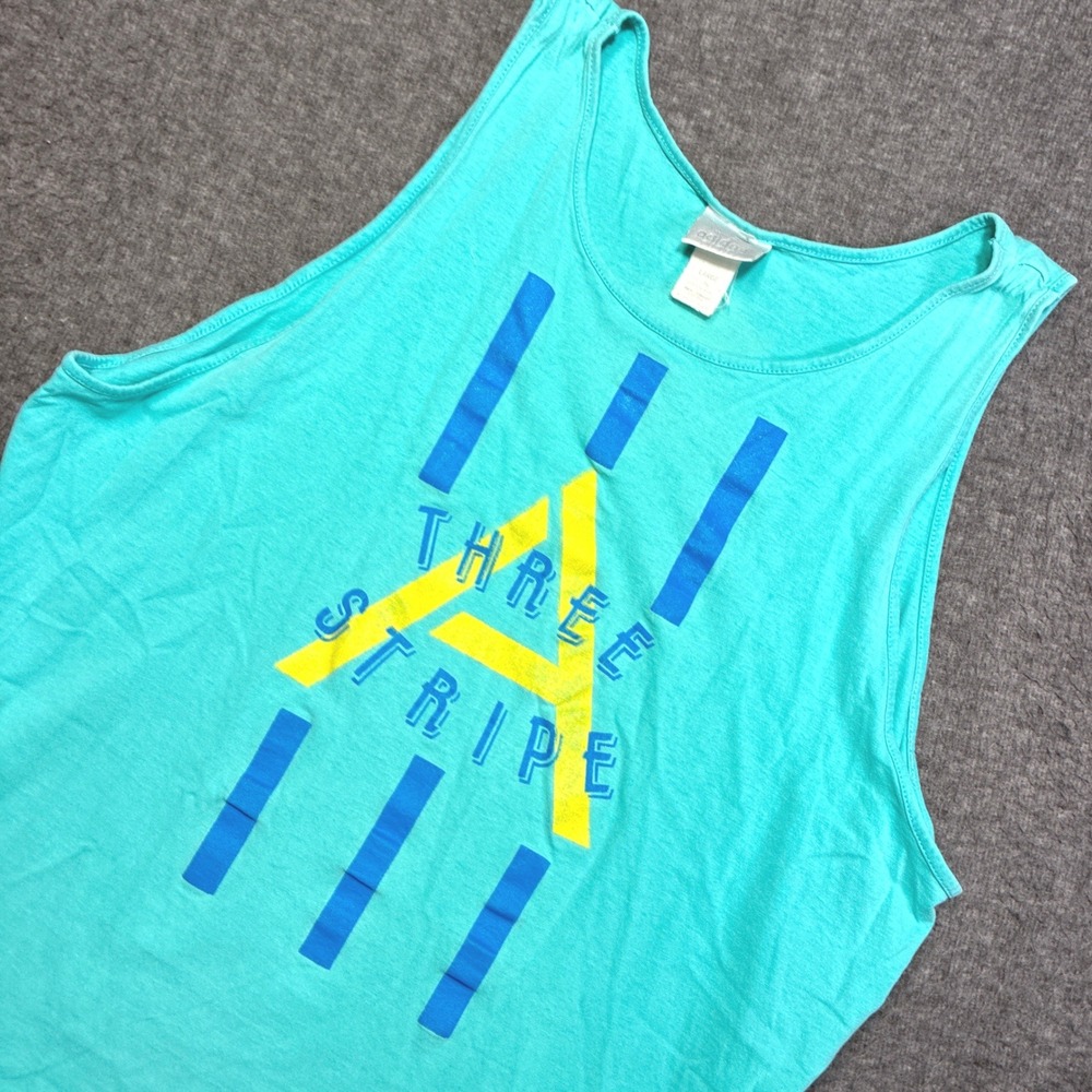 Adidas Tank Top Mens Large Teal Three Stripe Graphic Vintage Made in USA